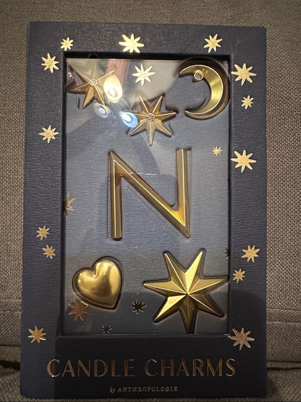 Anthropologie Gold Celestial Candle Charms - Stars, Moon, Heart & Letter N
